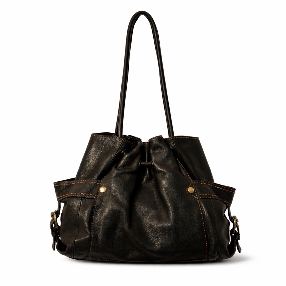 Fossil Chic Black Leather Drawstring Shoulder Bag - Picture 5 of 7